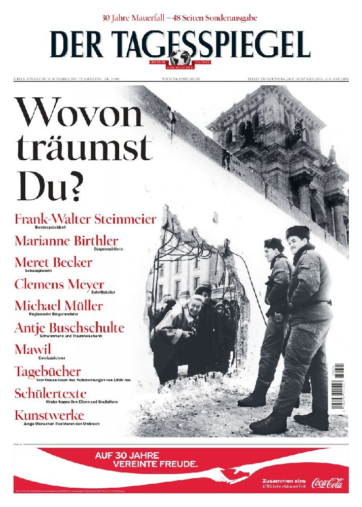 Die Tagesspiegel-Sonderausgabe zum Mauerfall „Wovon träumst Du?“ wurde von Robert Die verantwortet. Abbildung: Tagesspiegel