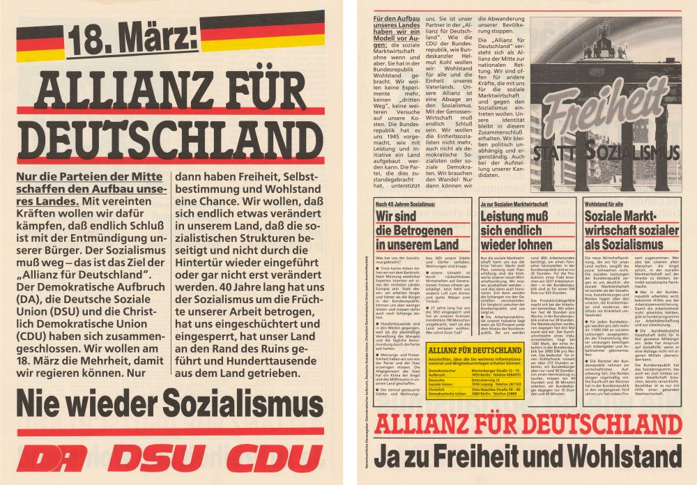 Wahl zur Volkskammer am 18. März 1990: Plakate der Allianz für Deutschland. Abbildung: Wikimedia Commons KAS/ACDP 10-024 : 5011 CC-BY-SA 3.0 DE