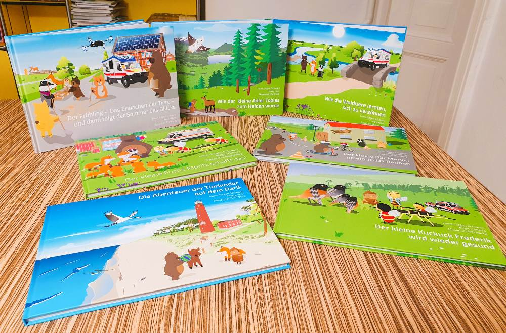 Die großartigen Kinderbücher von CEO Hans-Jürgen Schwarz werden regelmäßig an Kinder verschenkt. Abbildung: Ambulanz Mobile