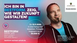 Feuer und Flamme für gute Ideen: Wie der Bestform Award kreative Lösungen fördert Benjamin Olschak auf einem Anzeigenmotiv für den Bestform Award. 2025 war er Sieger in der Kategorie Product. Abbildung: IMG Sachsen-Anhalt