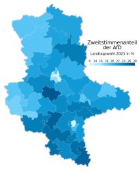 Sachsen-Anhalt: AfD-Programm würde Milliardenloch reißen Bei der Landtagswahl 2021 erreichte die AfD einen Zweitstimmenanteil von 20,8 Prozent. Am 6. September könnte die Partei dieses Ergebnis verdoppeln. Abbildung: Costamiri, Wikimedia Commons